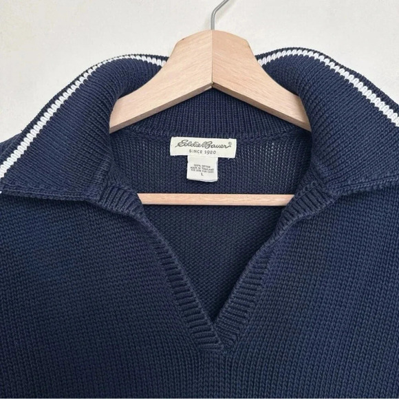 Eddie Bauer Womens Large Navy Collar Cotton Knit Sweater - Picture 10 of 14
